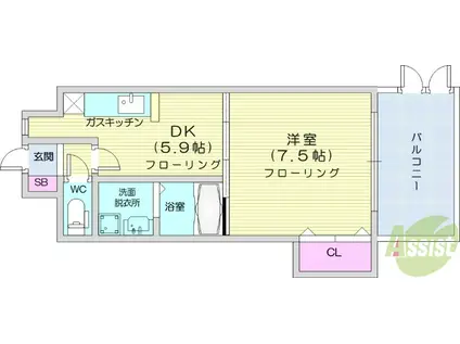 アネシス泉中央(1DK/6階)の間取り写真