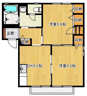 エクセロン C棟(2DK/2階)の間取り写真