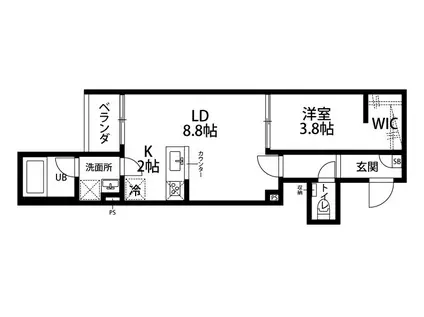 ラフィネ東大畑通(1LDK/3階)の間取り写真