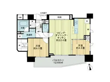 ウィルローズ市谷柳町(2LDK/12階)の間取り写真