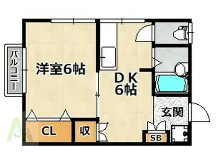 ムーンライツ鈴蘭台(1DK/2階)の間取り写真