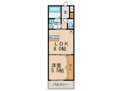 ノイヴェル新堂(1LDK/3階)の間取り写真
