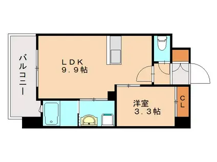 アンテス上到津(1LDK/8階)の間取り写真