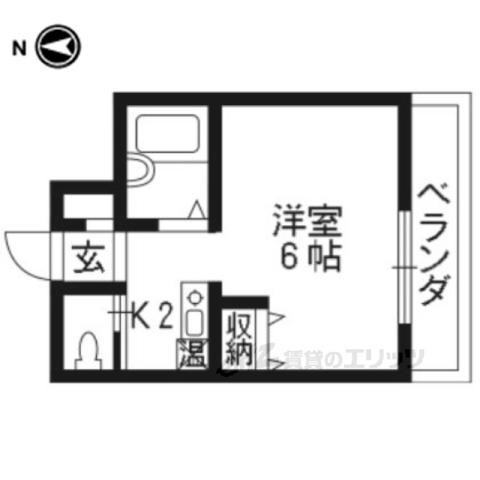 地下鉄烏丸線 北大路駅 バス乗車時間：12分 最寄りバス停で下車 徒歩7分 2階建 築42年(1K/2階)の間取り写真