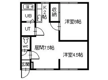 ホワイトハウス411(2DK/2階)の間取り写真