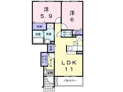 クリスタルC(2LDK/1階)の間取り写真