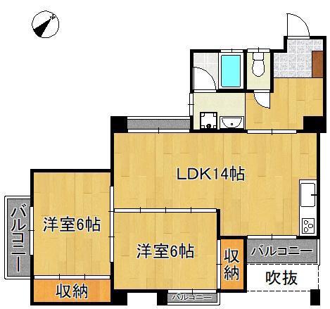 ヴェーチェル小倉北(2LDK/3階)の間取り写真