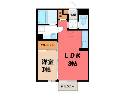 リヴェールマリーズB(1LDK/2階)の間取り写真