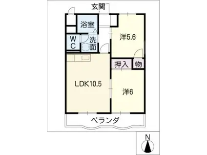 シーサイドコート岳(2LDK/3階)の間取り写真