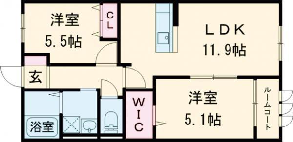アズーロ垂水I(2LDK/1階)の間取り写真
