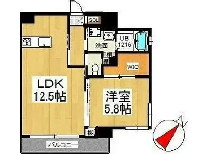 ウィングス戸畑(1LDK/8階)の間取り写真