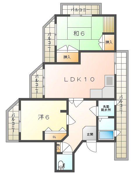 グランビア寺内(2LDK/5階)の間取り写真