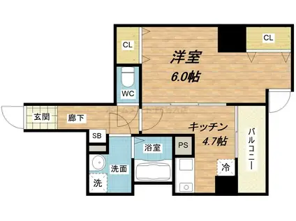 アスティオン大手通(1DK/3階)の間取り写真