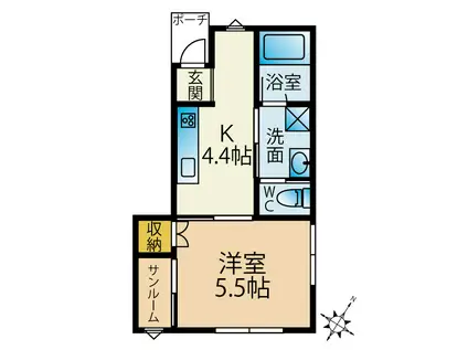 メゾン・ド・パステル台町 F(1DK/1階)の間取り写真