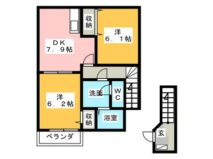 プリーマハウス(2DK/2階)の間取り写真