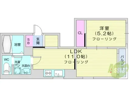 カラーズガーデン榴岡Ⅱ(1LDK/2階)の間取り写真