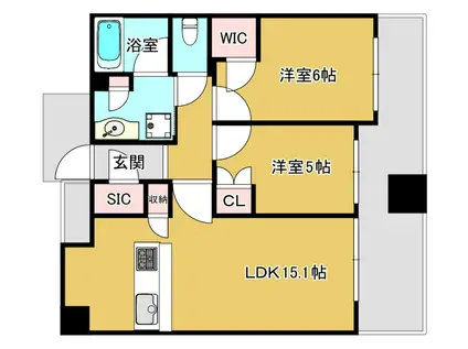 シエリアタワー中之島(2LDK/11階)の間取り写真