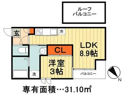 グランティックC(1LDK/2階)の間取り写真