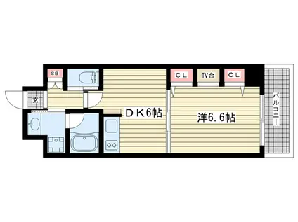 プレジール三宮II(1DK/4階)の間取り写真