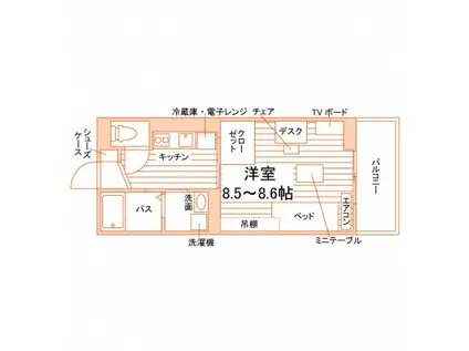 サンティエ上巻 B棟(1K/3階)の間取り写真