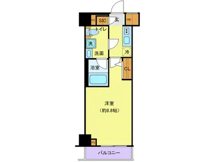 CROSTONE川崎(1K/3階)の間取り写真