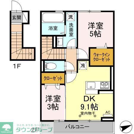 ピアチェーレ(2DK/2階)の間取り写真