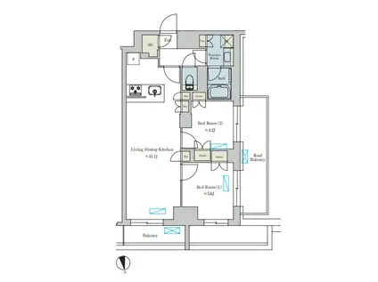 BRILLIA IST 池尻大橋(2LDK/7階)の間取り写真