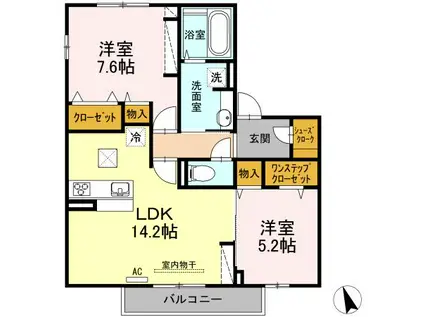 エクセル東合川Ⅲ(2LDK/2階)の間取り写真