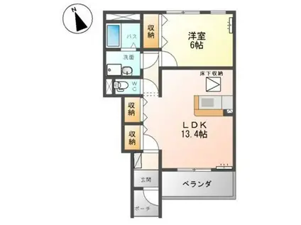 パーチェB棟(1LDK/1階)の間取り写真