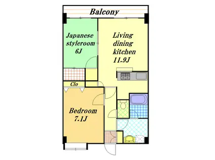 東京メトロ東西線 行徳駅 徒歩8分 8階建 築23年(2LDK/1階)の間取り写真