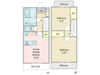 ジン・ソレーユII(2LDK/1階)の間取り写真