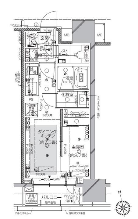 ピアース渋谷(1DK/7階)の間取り写真