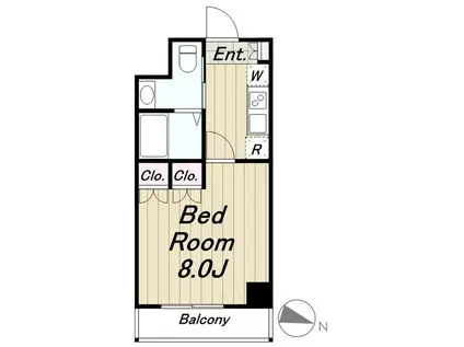 ヒューリック世田谷(1K/2階)の間取り写真