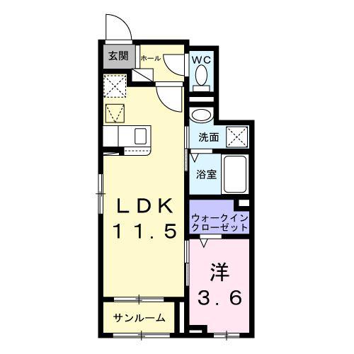 ヴァーチュ葵(1LDK/1階)の間取り写真