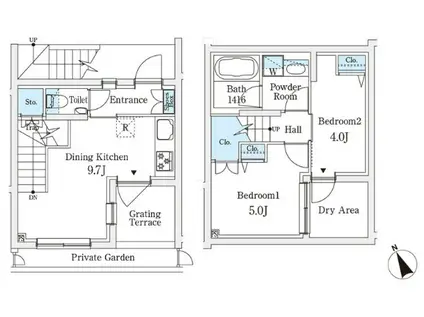 AGRATIO TERRACE 恵比寿 アグレシオテラス恵比寿(2DK/1階)の間取り写真