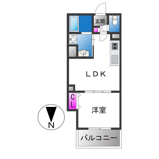 セレニティ長吉出戸(1LDK/2階)の間取り写真