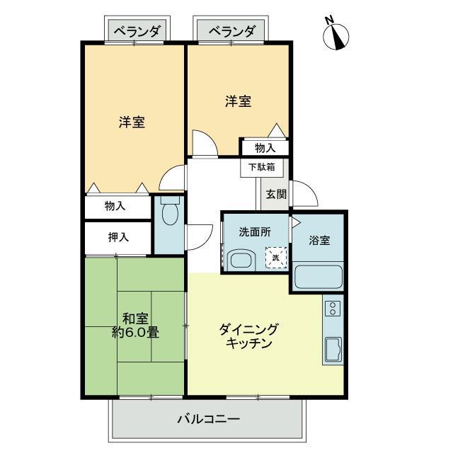 フォブールあすかA・B棟(3DK/1階)の間取り写真