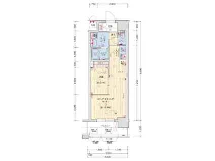 ソルテラスKYOTO西大路 瑠(1LDK/5階)の間取り写真
