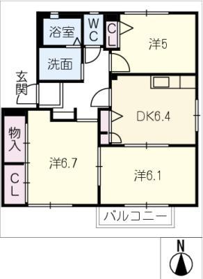 エスポワール郷西(3DK/2階)の間取り写真