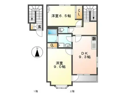 シャルムA(2DK/2階)の間取り写真