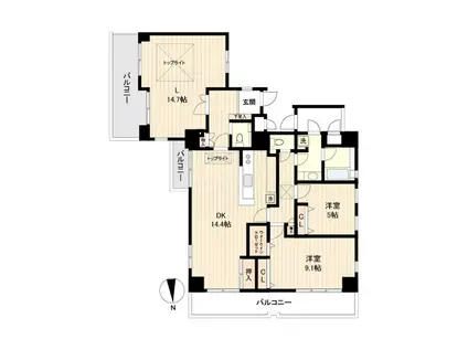 芝公園アパートメント(3LDK/12階)の間取り写真