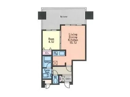 KDXレジデンス大濠ハーバービュータワー(1LDK/6階)の間取り写真