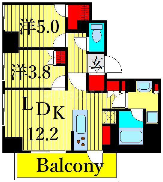 クレストコート町屋(2LDK/3階)の間取り写真