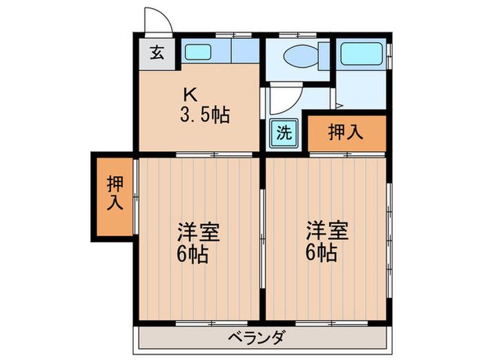 マキノコーポ(2K/2階)の間取り写真