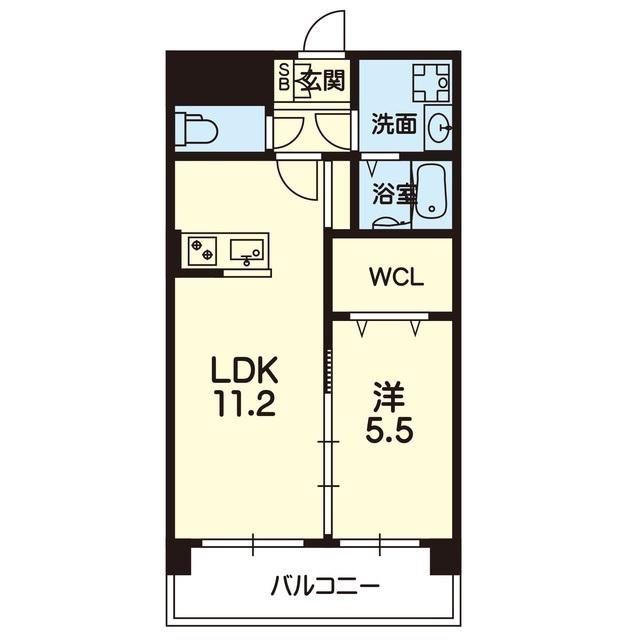 ベルジュ健軍(1LDK/6階)の間取り写真