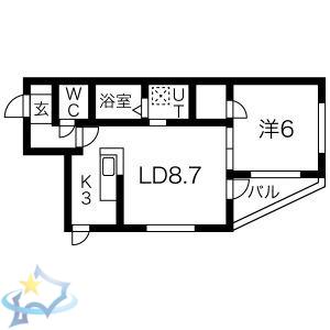 ヴォーネン山鼻(1LDK/2階)の間取り写真