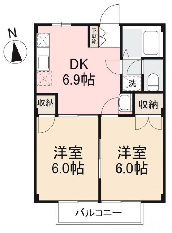 ニューシティTAKAYAI・II(2DK/1階)の間取り写真