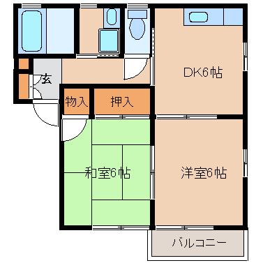 アムールカーサA(2DK/1階)の間取り写真