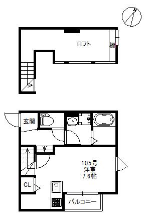 メゾネットAPII 618(ワンルーム/1階)の間取り写真