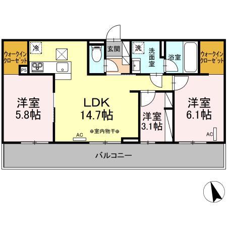 ユーストマ(3LDK/1階)の間取り写真
